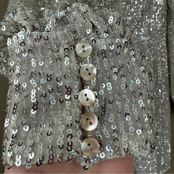 AMEN couture paillettes sequin beaded silver long sleeve mini dress NWT H - Picture 8 of 16